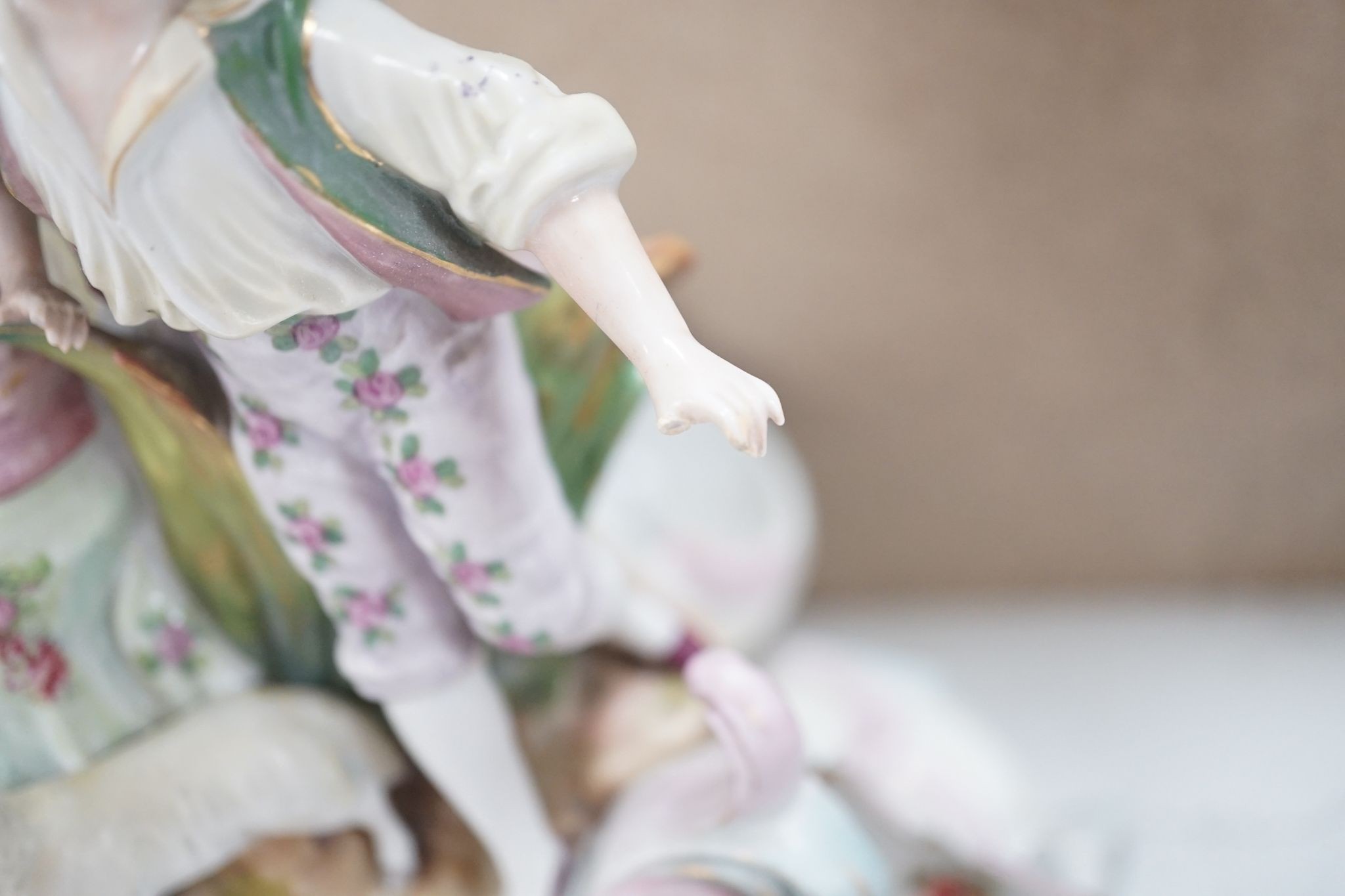 A tall German porcelain figural centrepiece bowl and two others smaller. Tallest 47cm